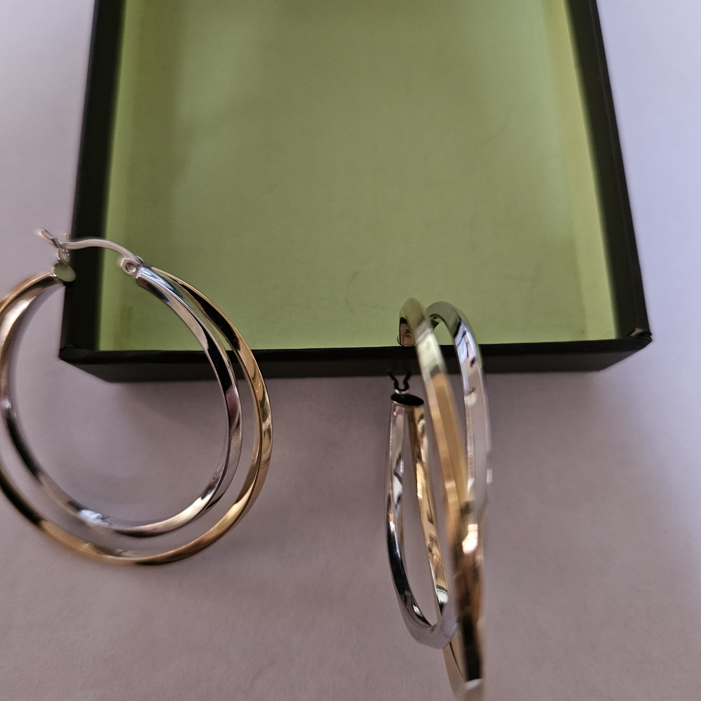 Ross-Simons Two-Tone Gold and Silver Hoop Earrings - Picture 2 of 2